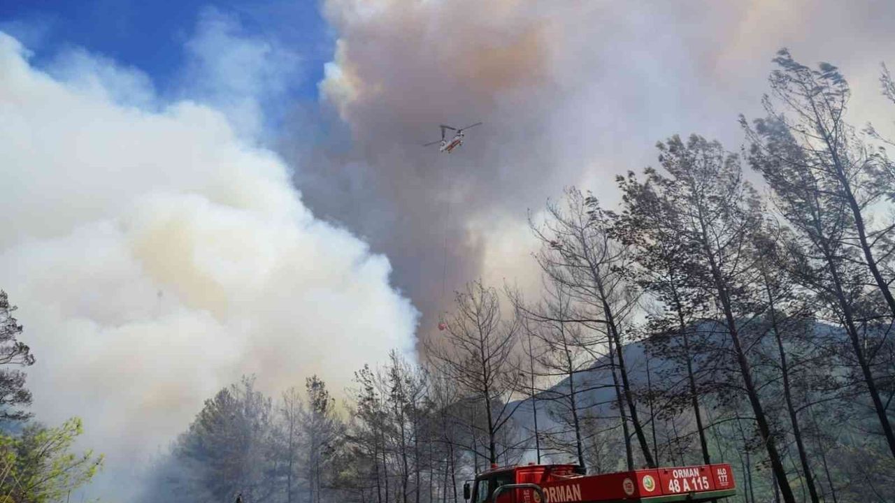 Marmaris’teki orman yangınına 14 uçak ve 35 helikopter ile havadan müdahale ediliyor