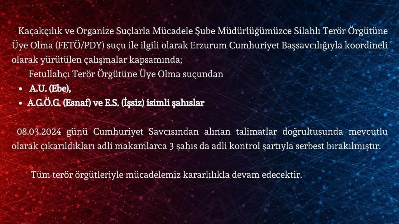 Erzurum’da FETÖ/PDY operasyonu