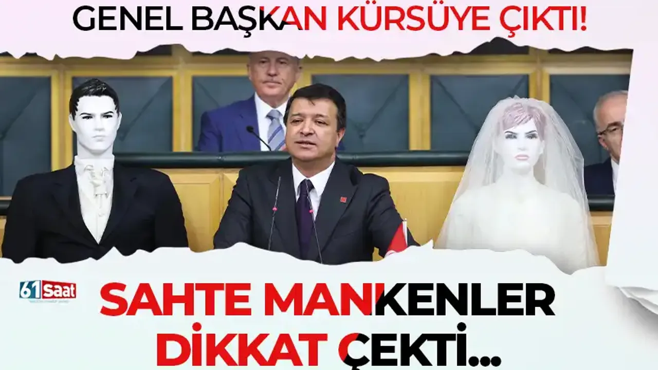 Genel Başkan kürsüye sahte mankenlerle çıktı! O anlar dikkat çekti...