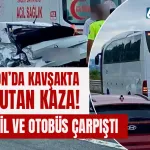 Trabzon'da kavşakta korkutan kaza! Otobüs ve otomobil çarpıştı