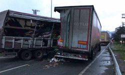 Artvin’de sebze yüklü kamyonet park halindeki TIR’a çarptı: 2 yaralı