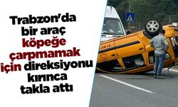 Trabzon'da bir araç köpeğe çarpmamak için takla attı