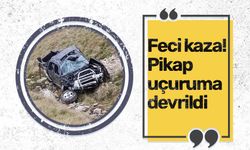 Feci kaza! Pikap uçuruma devrildi