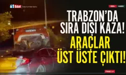 Trabzon’da sıra dışı bir trafik kazası! 2 araç üst üste çıktı!