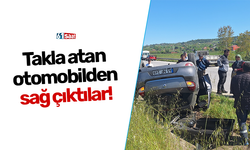 Takla atan otomobilden sağ çıktılar!