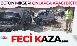 Feci kaza: Beton mikseri onlarca aracı biçti