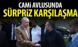 Cami avlusunda sürpriz karşılaşma! Cumhurbaşkanı Erdoğan ve Başkan Doğan...