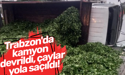 Trabzon'da kamyon devrildi, çaylar yola saçıldı!