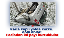 Karla kaplı yolda korku dolu anlar! Faciadan kıl payı kurtuldular