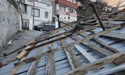Artvin’de şiddetli rüzgârda uçan çatı otomobile zarar verdi