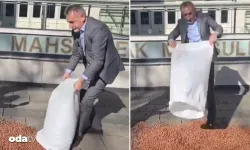 TMO’nun önüne bir çuval fındık döktü… "Fındığa ihanet, ülkeye ihanettir"