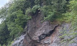 Hopa'da yağış sonrası heyelan: Dev kayalar yolu kapattı