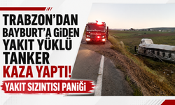 Trabzon’dan Bayburt’a giden yakıt yüklü tanker kaza yaptı! Yakıt sızıntısı paniği