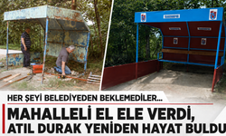 Her şeyi belediyeden beklemediler... Mahalleli el ele verdi, atıl durak yeniden hayat buldu