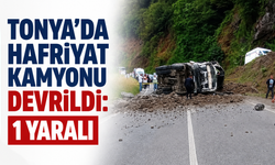 Tonya’da hafriyat kamyonu devrildi: 1 yaralı