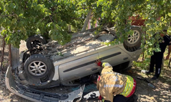 Takla atarak bahçeye uçan otomobilin sürücüsü yaralandı