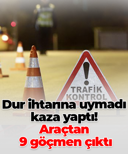 Dur ihtarına uymadı kaza yaptı!  Araçtan  9 göçmen çıktı