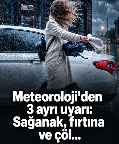 Meteoroloji'den  3 ayrı uyarı:  Sağanak, fırtına  ve çöl...