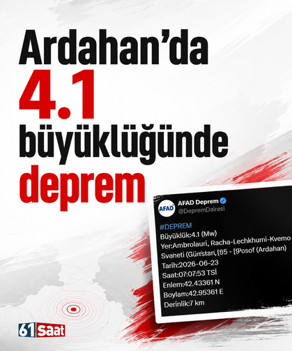 Ardahan'da 4.1 büyüklüğünde deprem