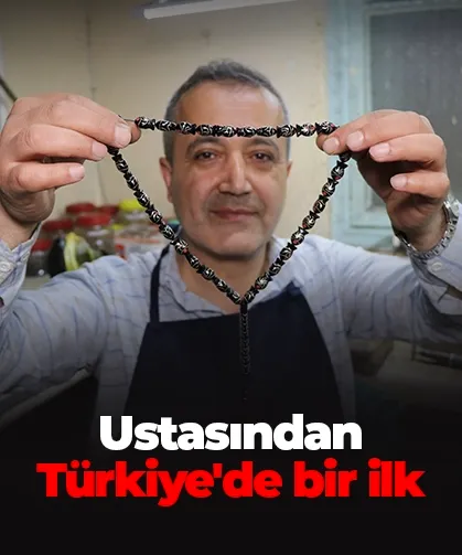 Ustasından Türkiye'de bir ilk: Balık taneli Oltu taşı tespihi yaptı