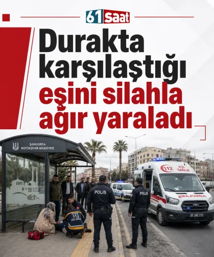 Durakta karşılaştığı eşini silahla ağır yaraladı