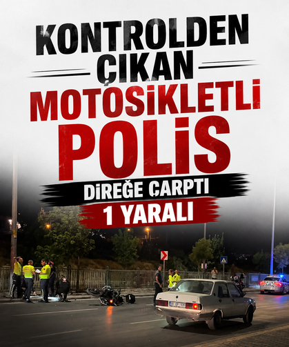 Kontrolden çıkan motosikletli polis direğe çarptı: 1 yaralı