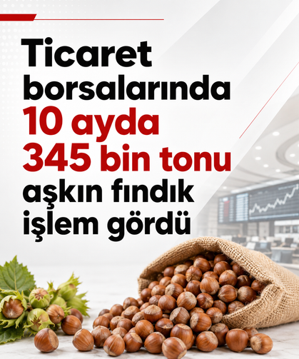 Ticaret borsalarında 10 ayda 345 bin tonu aşkın fındık işlem gördü