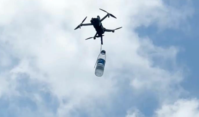 Rize'de dron ile çay bahçesine su servisi