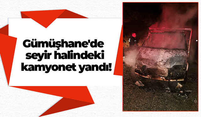 Gümüşhane'de seyir halindeki kamyonet yandı!