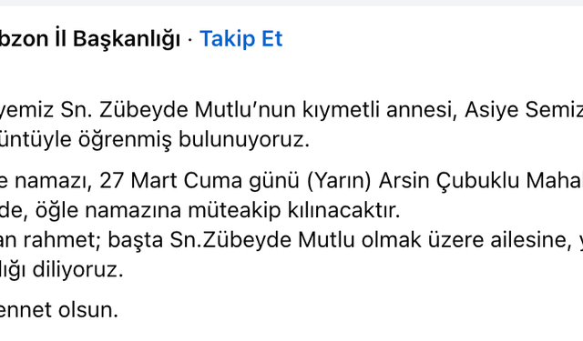 İYİ Parti Trabzon İl Yöneticisinin acı günü...