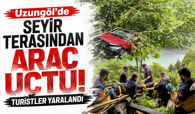 Uzungöl'de seyir terasından araç uçtu! Turistler yaralandı