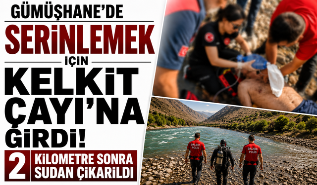Gümüşhane’de serinlemek için Kelkit Çayı’na girdi! 2 kilometre sonra sudan çıkarıldı