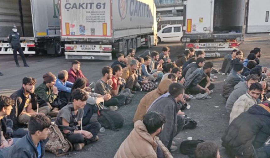 Rize'de tır dorsesinde 57 düzensiz göçmen yakalandı