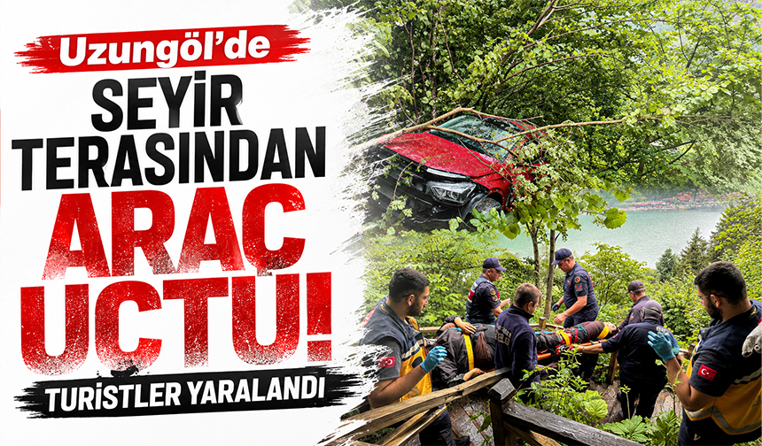 Uzungöl'de seyir terasından araç uçtu! Turistler yaralandı